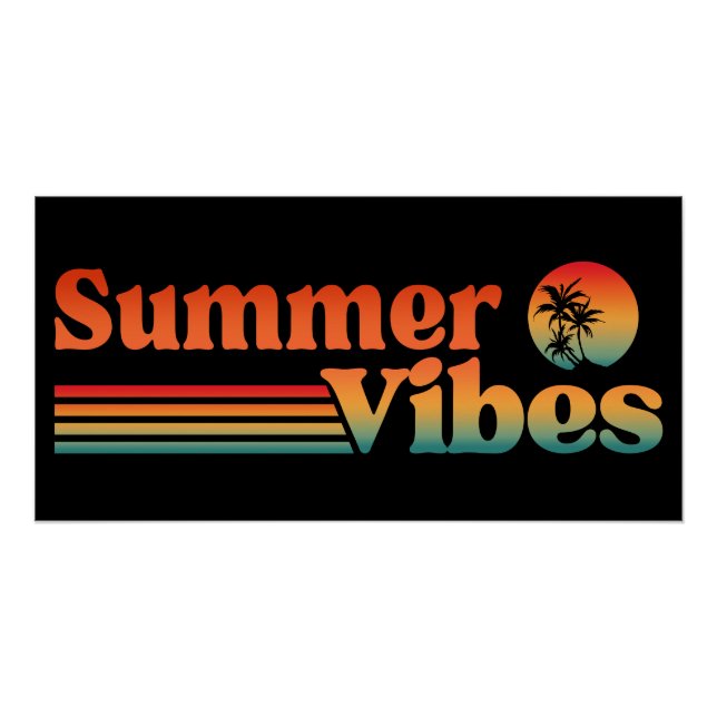 PÓSTER VIBRAÇÕES DE VERÃO PÔR DO SOL VINTAGE FÉRIAS (Frente)