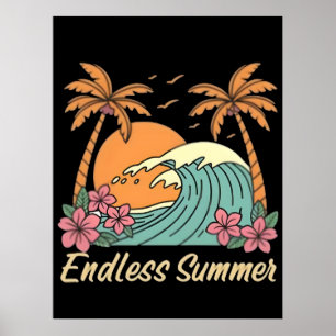 Poster Vibrações de Verão Praia Retro-Vintage Ensolarado 