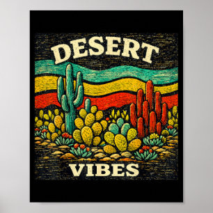 Poster Vibrações do Deserto Design Retro de Cacto Boho ao