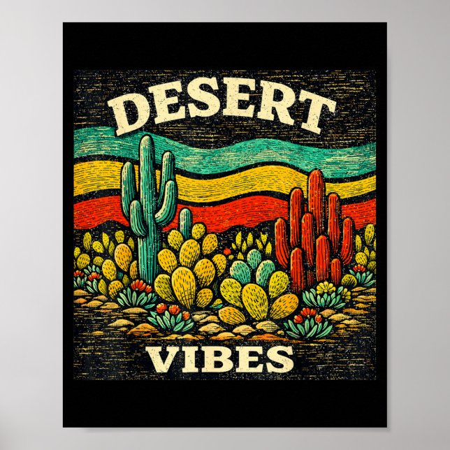 Poster Vibrações do Deserto Design Retro de Cacto Boho ao (Frente)