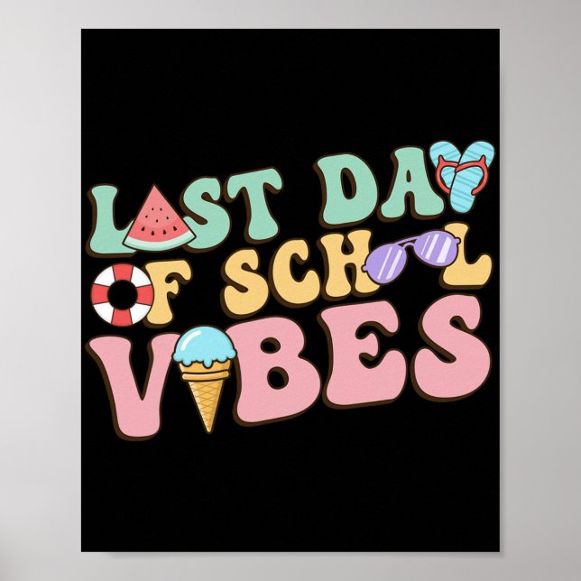 Poster Vibrações do Último Dia de Aula Verão Retro Profes (Frente)