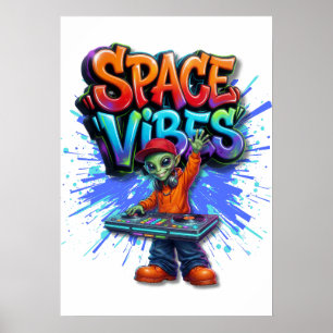 Poster Vibrações Espaciais Design de Rua de Música de DJ