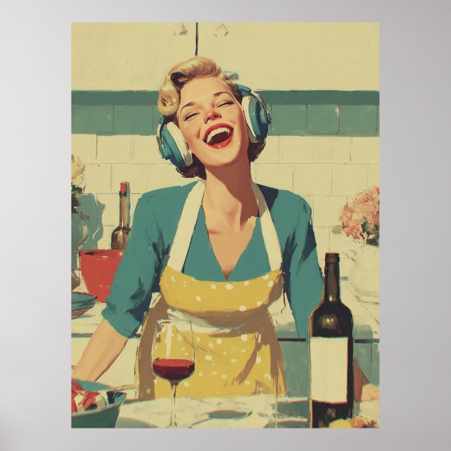 Poster Vibrações Felizes de Culinária Retrô (Frente)