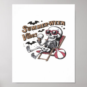 Poster Vibrações Felizes de Sumerween Esqueleto Sorvete V