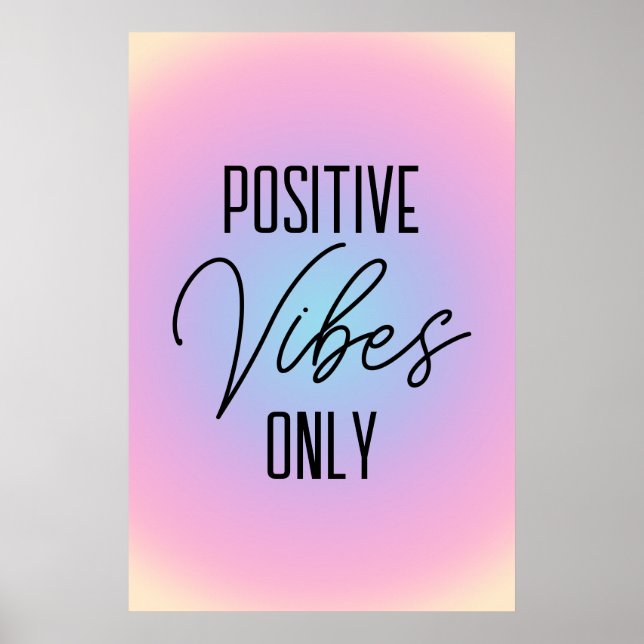 Poster Vibrações Positivas Apenas Gradiente Rosa Pastel (Frente)