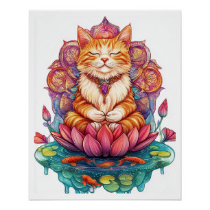 Póster Vibrações Zen de Gato � Gatinho Psicodélico Medita