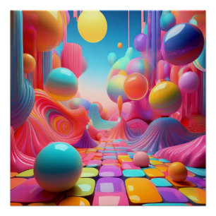 Póster Vibrant 3D Fantasy Abstrato - Arte Colorida