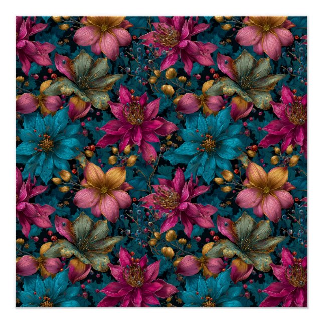 Póster Vibrant Christmas Botanical Fantasy Pattern (Frente)