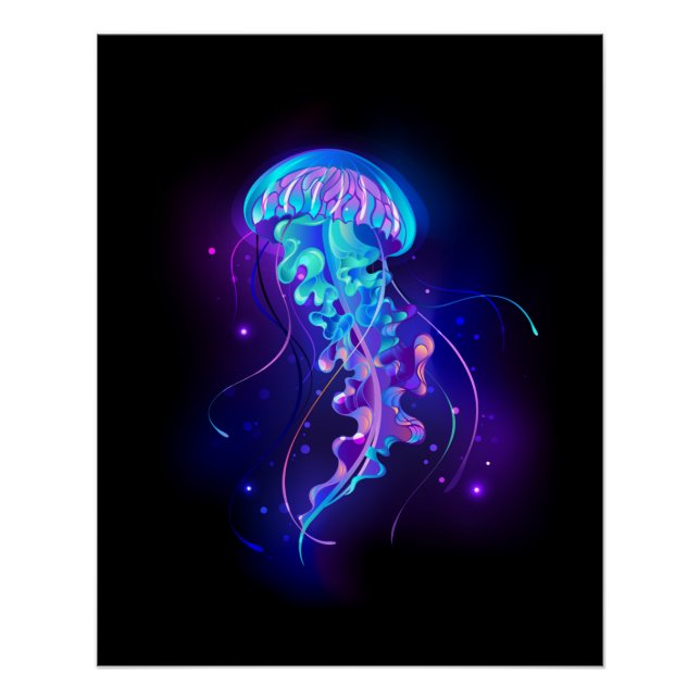 Póster Vibrant Color Glowing Jellyfish (Frente)