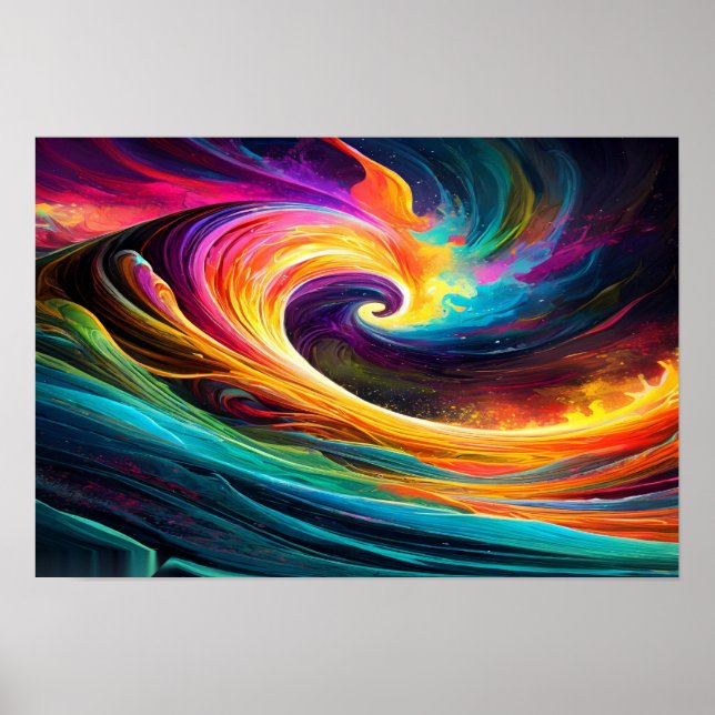 Poster Vibrant Cosmic Swirl Energy Abstract Art (Frente)