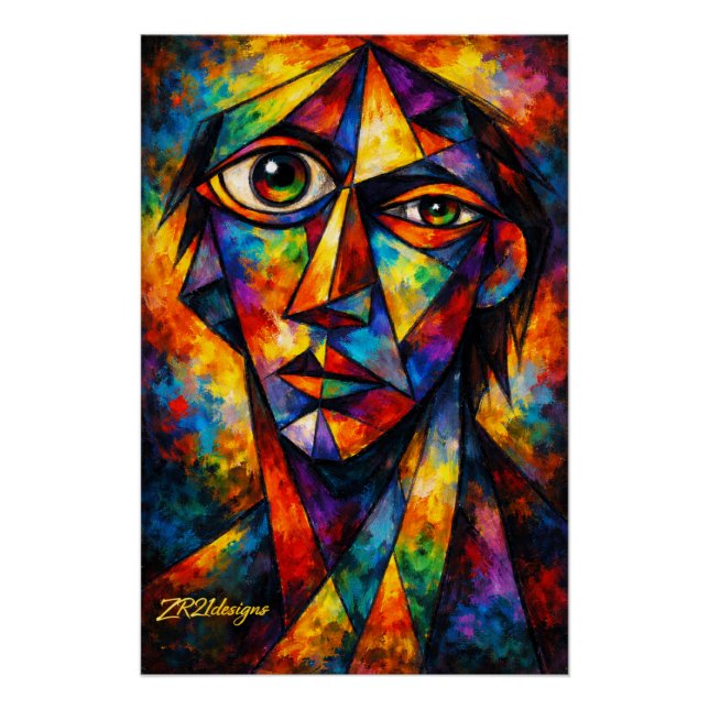 Póster Vibrant Cubist Face Abstract Modern Art Poster (Frente)