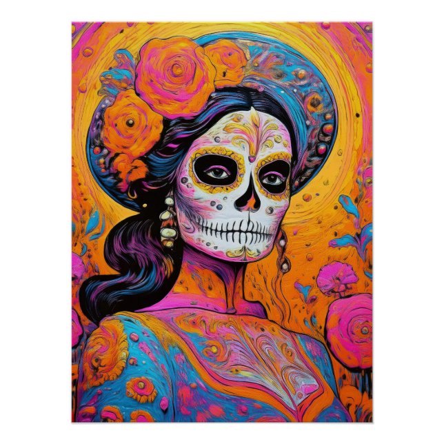 Póster Vibrant Dia de los Muertos in Charro Outfi (Frente)