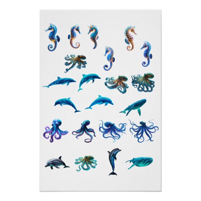 Póster Vibrant Digital Collage of Sea Creatures in a Colo (Frente)