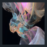 Poster Vibrant Energy Swirl Pink Turquoise Glow<br><div class="desc">Swirling ribbons of electric turquoise, vivid magenta, fiery coral, golden yellow, peach, and deep teal twist in a radiant, semi-transparent energy burst. Gossamer threads and luminous veils flow outward from a glowing pink-magenta core against pure black, creating intense motion, depth, and high-vibrational light. The composition radiates creative ignition, emotional awakening,...</div>