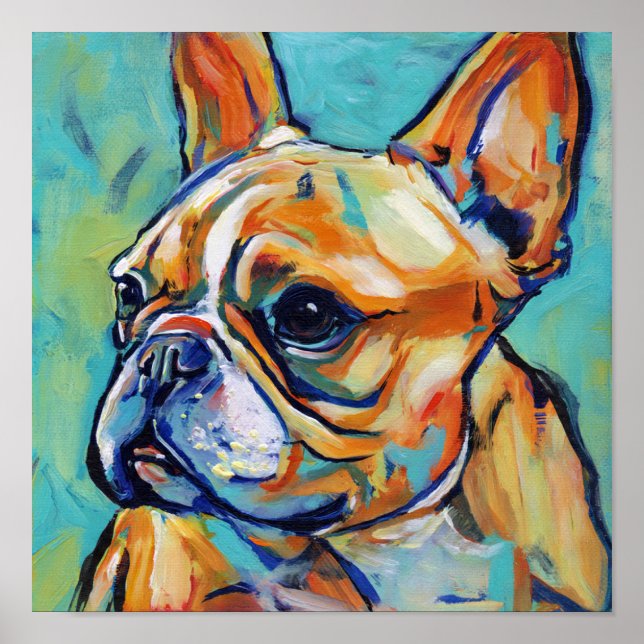 Poster Vibrant Expressionist Frenchie Pop Art Portrait (Frente)