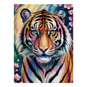 Póster Vibrant Fantasy Tiger Portrait Exótico