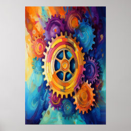 Poster Vibrant Geometric Gears Innovation Abstract