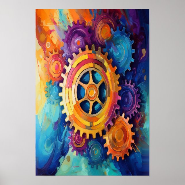 Poster Vibrant Geometric Gears Innovation Abstract (Frente)