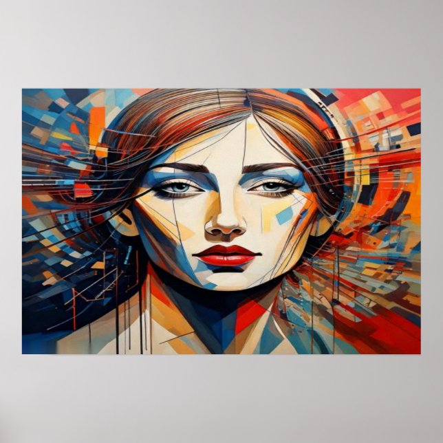 Poster Vibrant Geometric Woman Portrait Abstract (Frente)