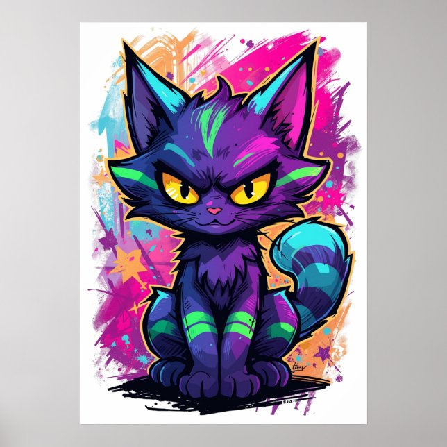 Poster Vibrant Graffiti Street Art Cat (Frente)
