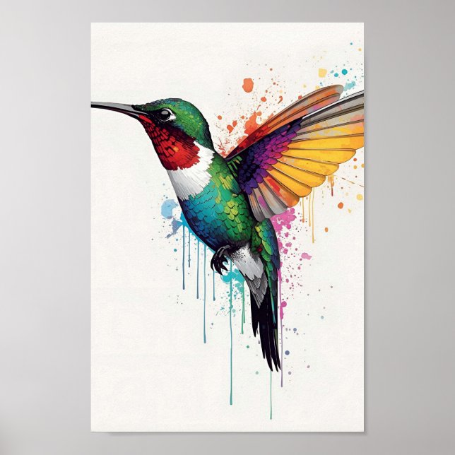 Poster Vibrant Hummingbird Watercolor Splash (Frente)