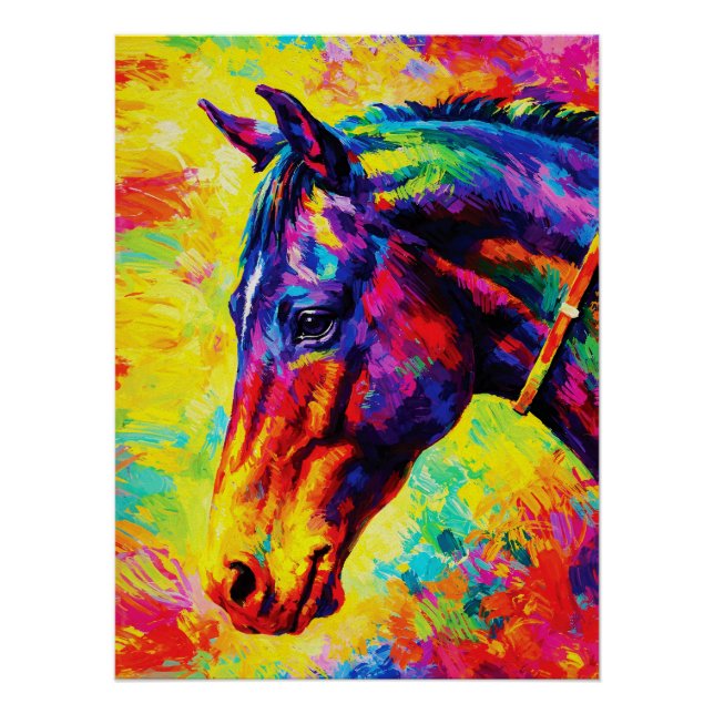 Póster Vibrant Impasto Horse Portrait Colorful Wild (Frente)