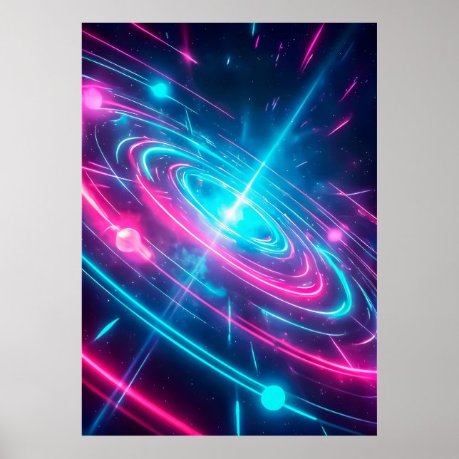 Poster Vibrant Magenta Cyan Neon Cosmic Pulse (Frente)