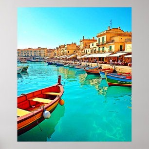 Poster Vibrant Mediterranean Port Life Design