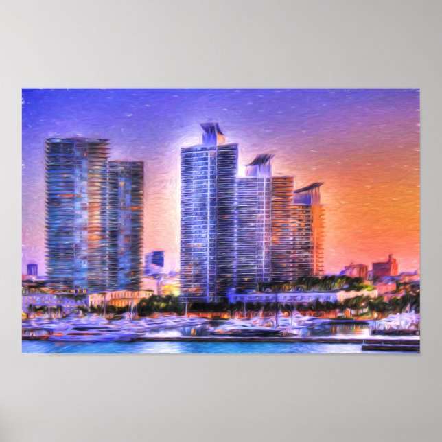 Póster Vibrant Miami Skyline Sunrise (Frente)