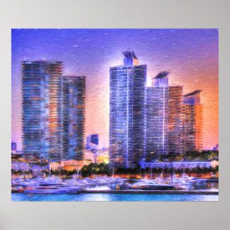 Poster Vibrant Miami Skyline Sunrise
