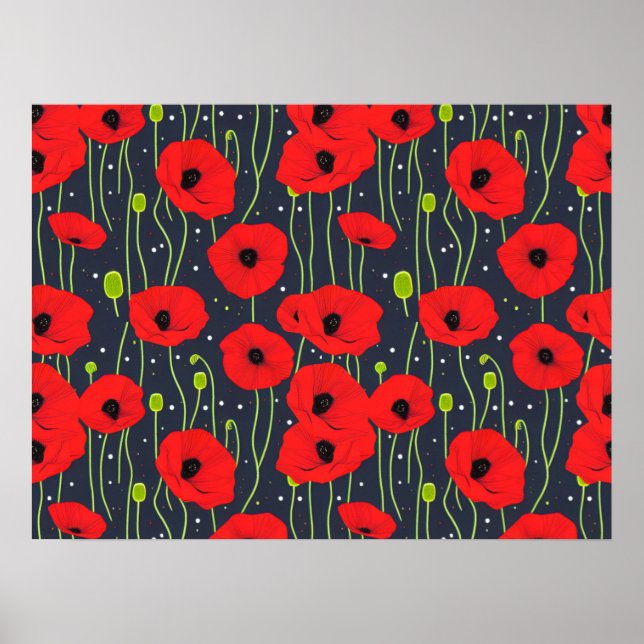 Poster Vibrant Modern Red Poppies Pattern Art (Frente)