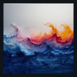 Póster Vibrant Ocean Wave Resin Surge Glow<br><div class="desc">Powerful blue waves surge and crash in vivid resin pours, blending deep sapphire, electric turquoise, and cyan into towering crests. Explosive coral, hot pink, magenta, and fiery orange bursts rise from the peaks like sunset flames or molten light, while soft white foam and subtle gold-copper metallic flecks add luminous sparkle...</div>