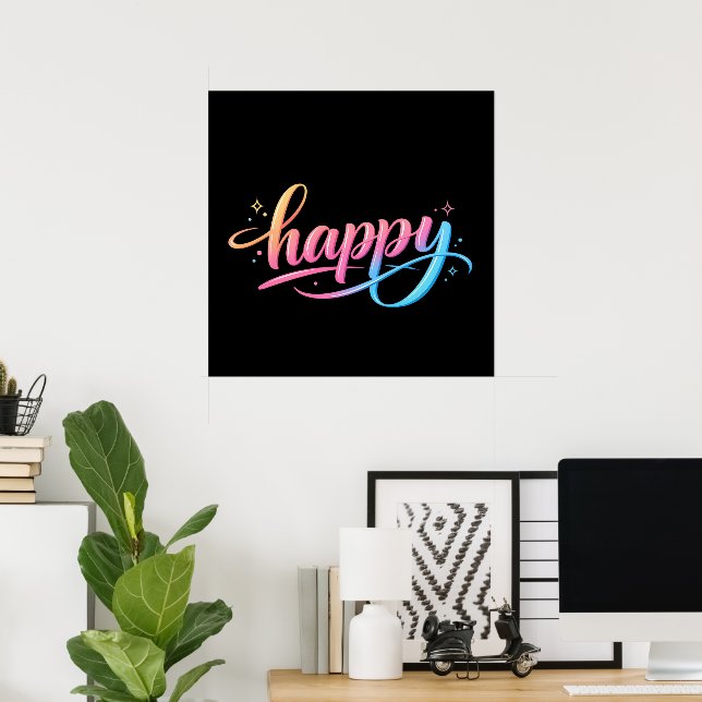 Poster Vibrant Pastel Gradient HAPPY Typography - Modern  (Escritório em casa)