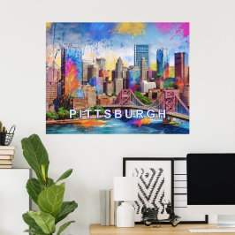 Poster Vibrant Pittsburgh Skyline, Arte Urbana Colorida