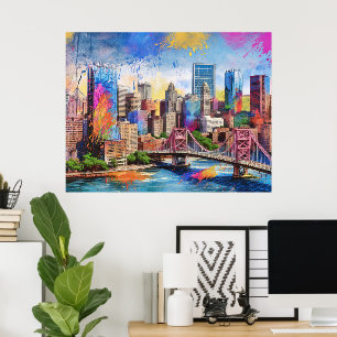 Poster Vibrant Pittsburgh Skyline, Arte Urbana Colorida