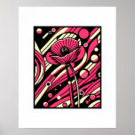 Poster Vibrant Pop Art Poppy<br><div class="desc">Mergulhe num mundo de contrastes ousados e energia rítmica com esta design de papoila inspirada na pop. Fúchsia elétrica, marfim cremoso e tons pretos profundos dão vida à flor contra um retrô, pulsando pano de fundo de círculos e ondas. É ao mesmo tempo uma afirmação feroz e graciosa, misturando a...</div>