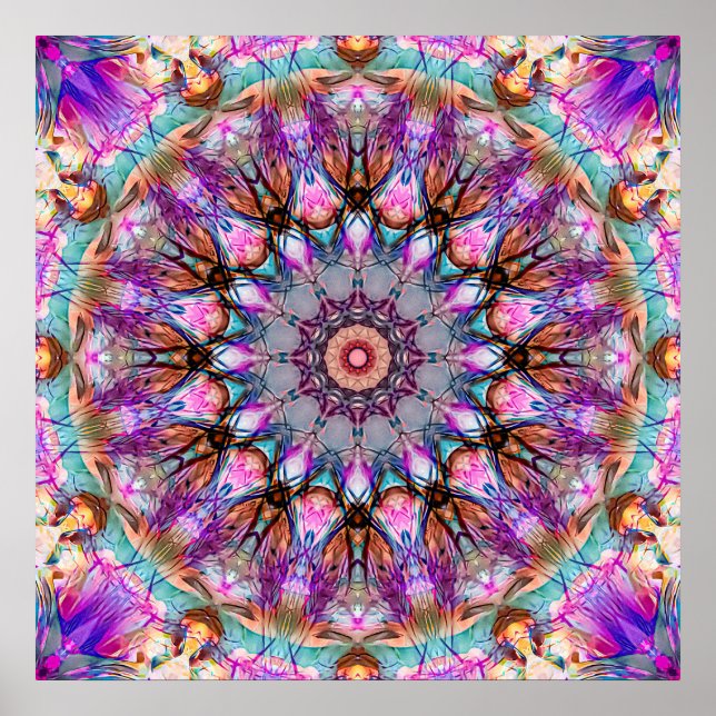 Poster Vibrant Psychedelic Kaleidoscope Mandala (Frente)