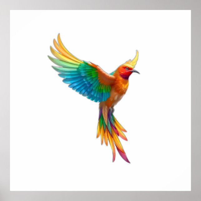 Poster Vibrant Rainbow Bird in Flight Illustration (Frente)