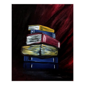 Póster Vibrant Stacked Books Painting Cozy Literary