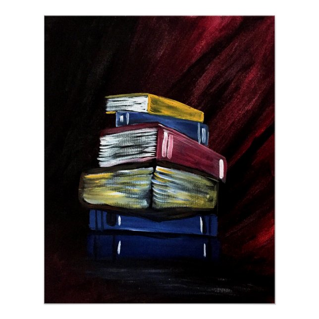 Póster Vibrant Stacked Books Painting Cozy Literary (Frente)