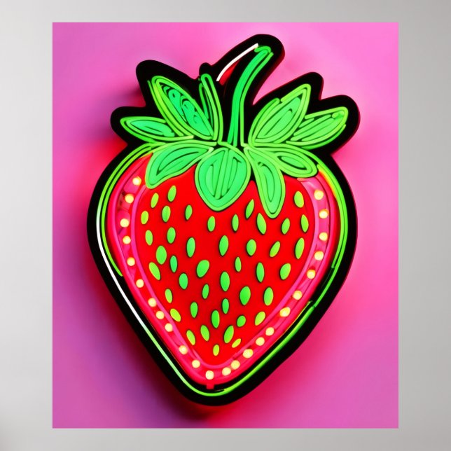 Poster Vibrant Strawberry Neon Sinal (Frente)
