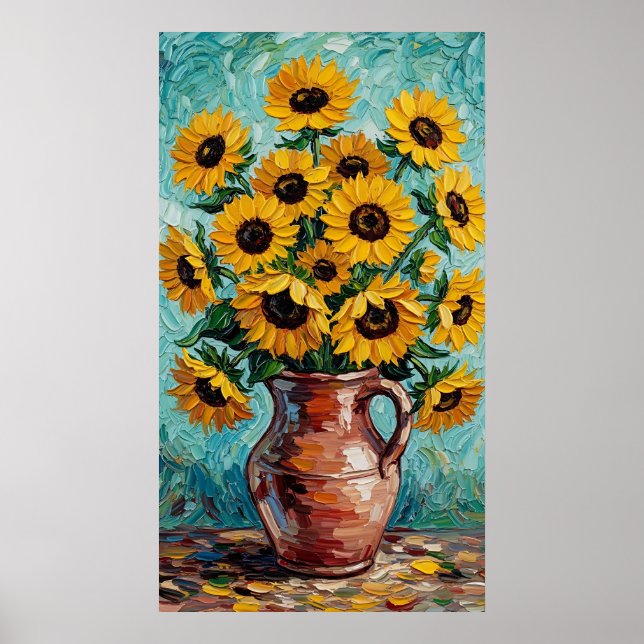 Poster Vibrant Sunflowers Impasto Oil Painting (Frente)