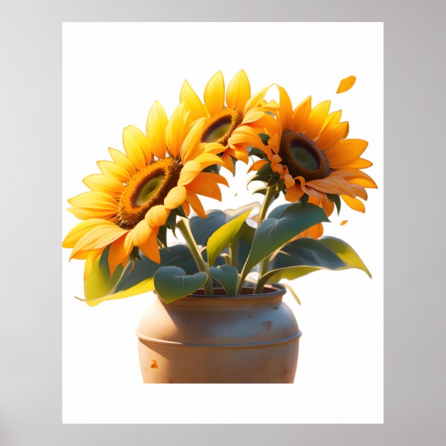 Poster Vibrant Sunflowers in a Rustic Pot (Frente)