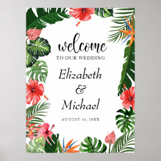 Poster Vibrant Tropical Frame Weding Sign