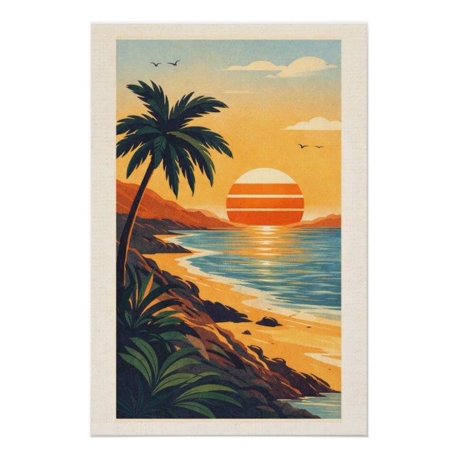 Póster Vibrant Tropical Synthwave Sunset Retro Travel  (Frente)