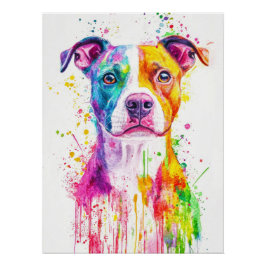 Póster Vibrant Watercolor Pitbull | Artistic Canine Portr