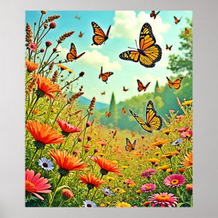 Poster Vibrant Wildflower Butterfly Joy Design