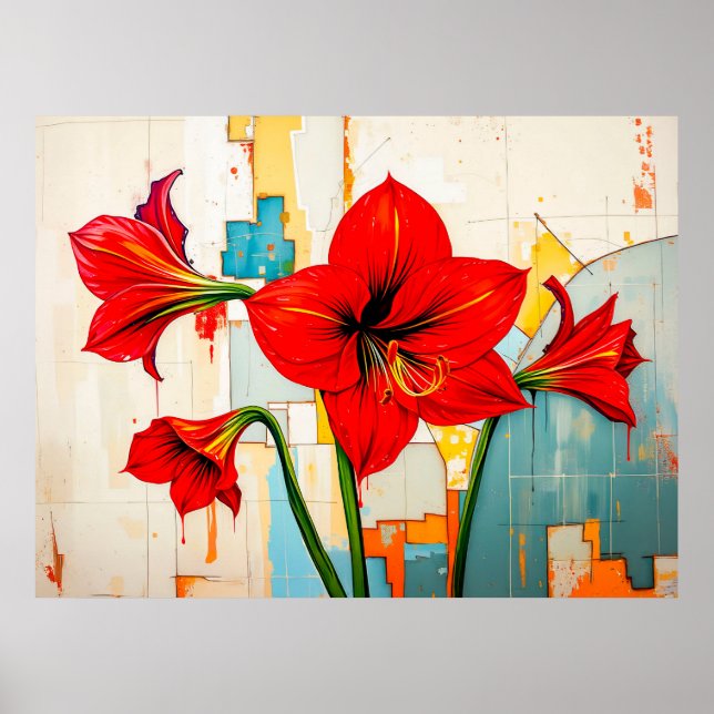 Poster Vibrante Amaryllis em Estilo Abstrato Moderno (Frente)