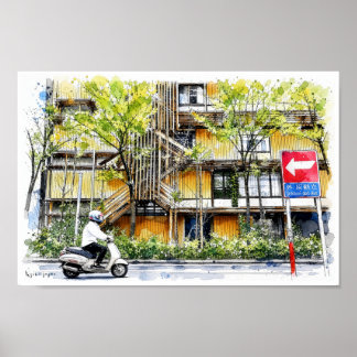 Poster VIBRANTE Aquarela KYOTO, JAPÃO