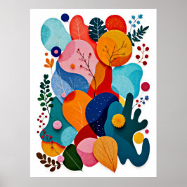 Poster Vibrante Berçário Abstrato em Feltro Floral Boho